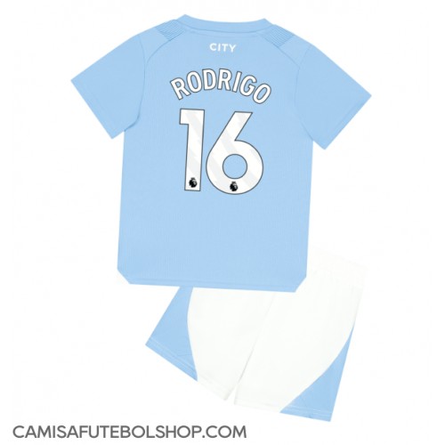Camisa de time de futebol Manchester City Rodri Hernandez #16 Replicas 1º Equipamento Infantil 2023-24 Manga Curta (+ Calças curtas)